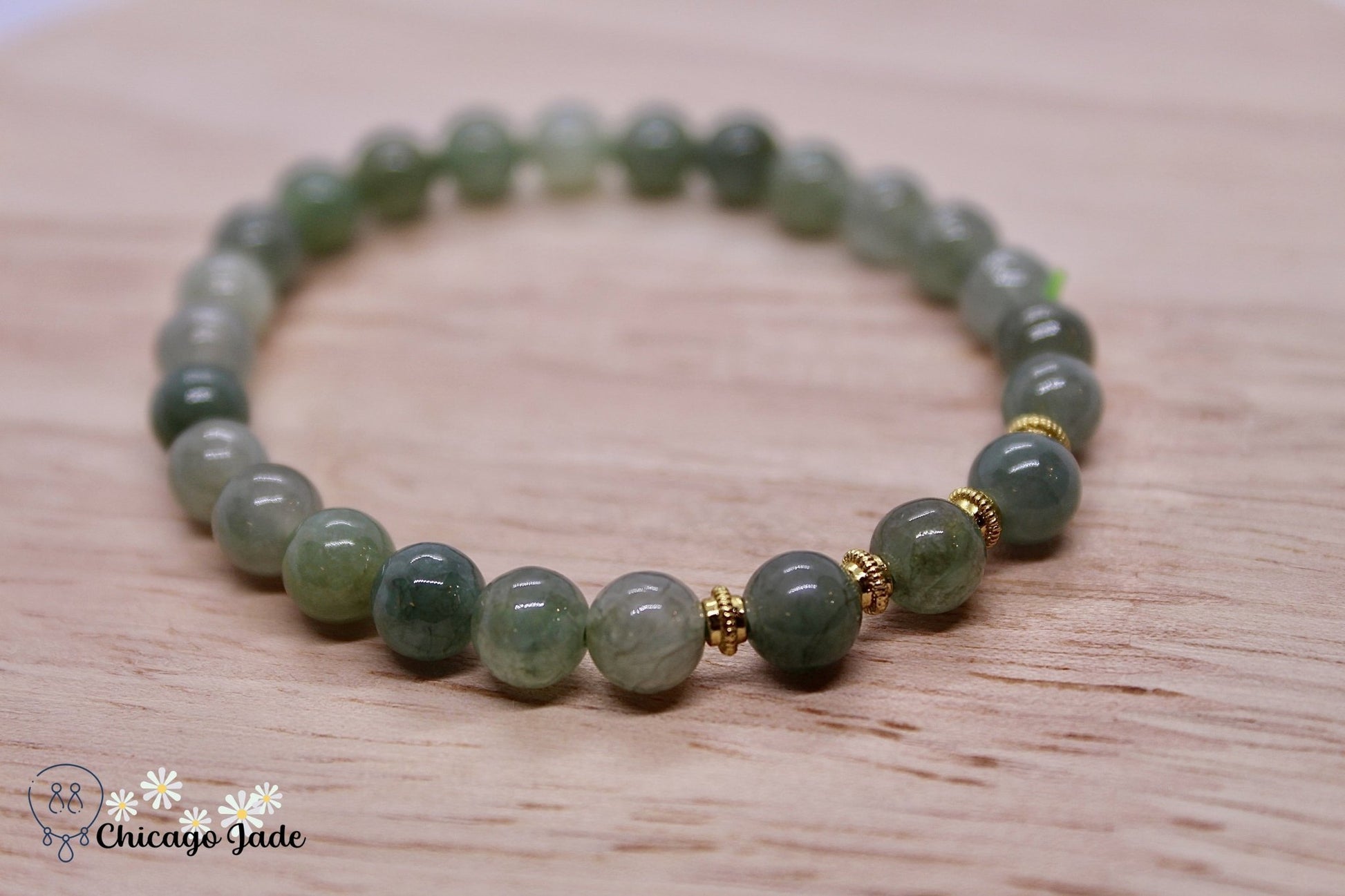 Dark Light Green Jadeite Beaded Bracelet - Chicago JadebeadedbraceletChicago Jade