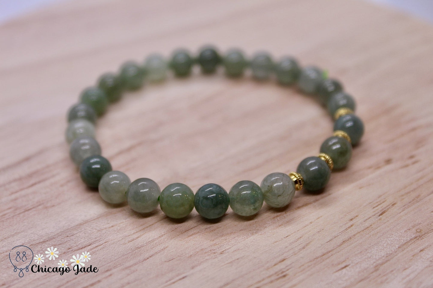 Dark Light Green Jadeite Beaded Bracelet - Chicago JadebeadedbraceletChicago Jade