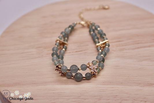 Double layer bluish green Jadeite beaded bracelet - Chicago Jadeanniversarybeadedbirthday giftChicago Jade