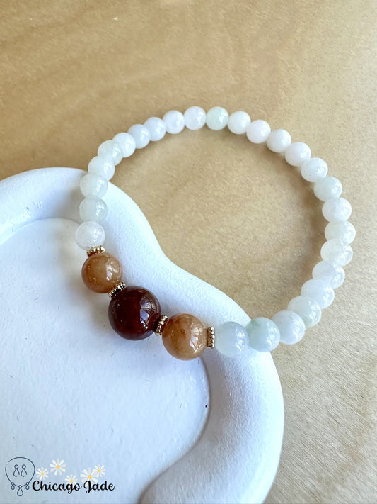 Fall theme jadeite beaded bracelet - Chicago JadebeadedbraceletpearlChicago Jade