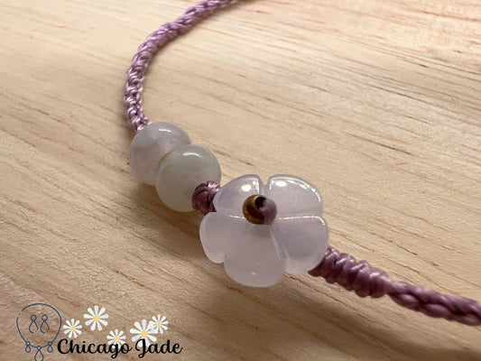 FB0005 Jadeite Flower on Lilac Purple Braided Bracelet - Chicago JadebraceletflowerropeChicago Jade