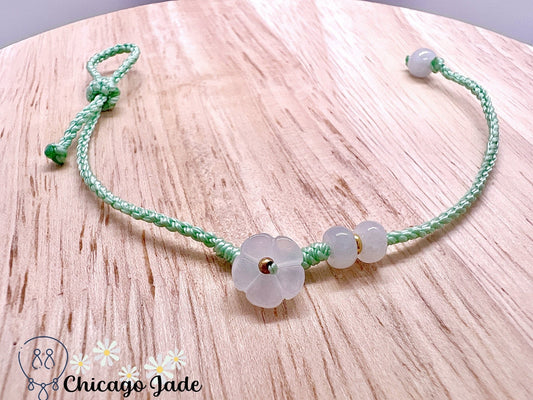 FB0017 Jadeite Flower on Green Braided Bracelet - Chicago JadebraceletflowerropeChicago Jade