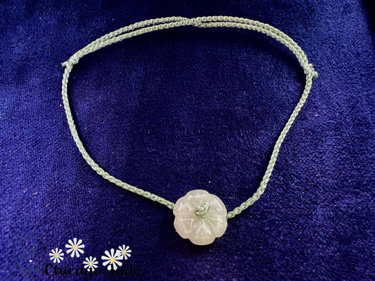 FB0028 Jadeite Flower on Sage Green Braided Bracelet - Chicago JadebraceletflowerropeChicago Jade