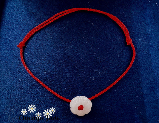 FB0032 Jadeite Flower on Red Braided Bracelet - Chicago JadebraceletflowerropeChicago Jade