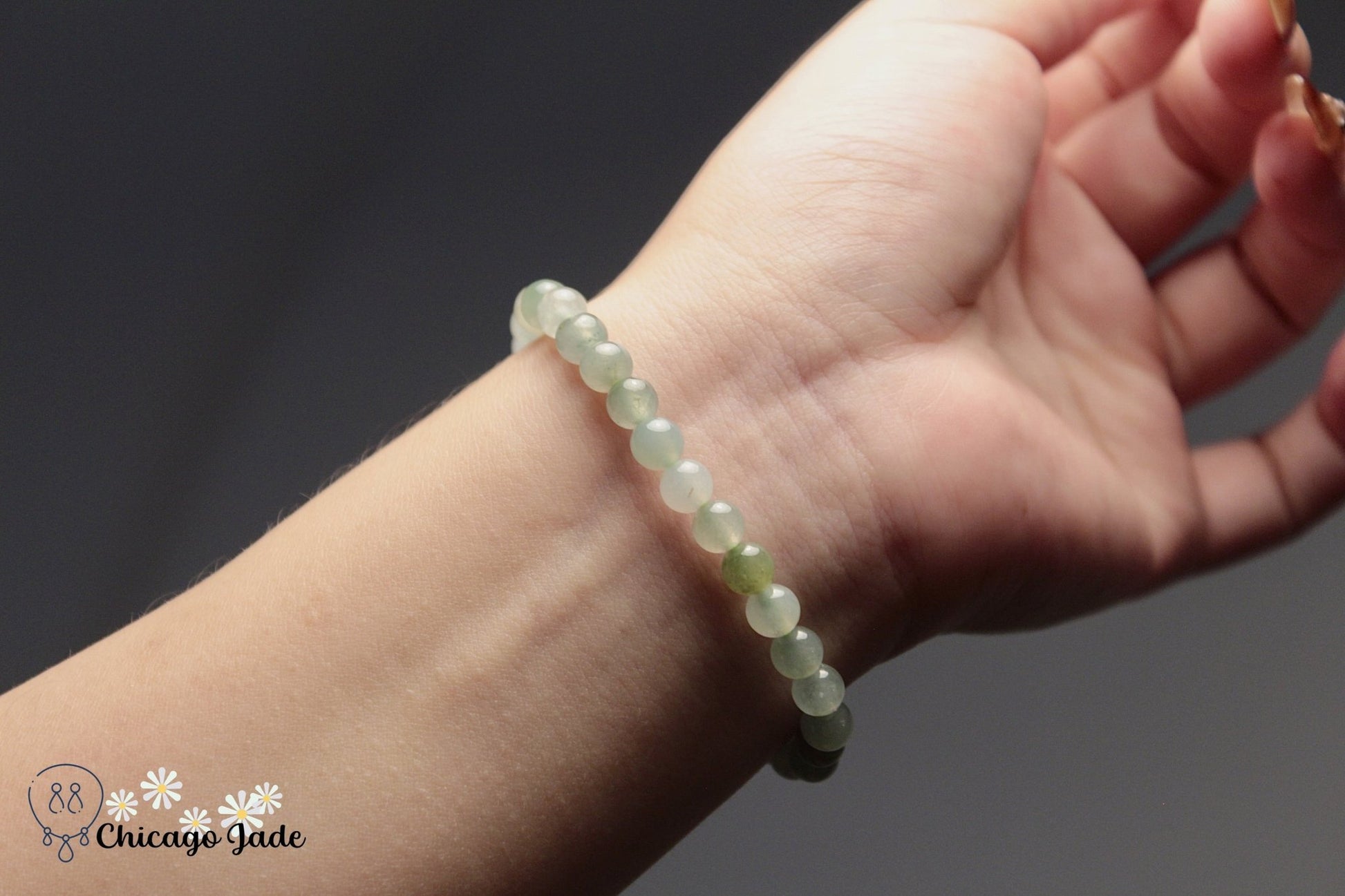 Green White Jadeite Beaded Bracelet - Chicago JadebeadedbraceletChicago Jade