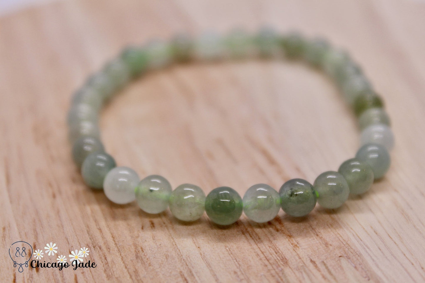 Green White Jadeite Beaded Bracelet - Chicago JadebeadedbraceletChicago Jade