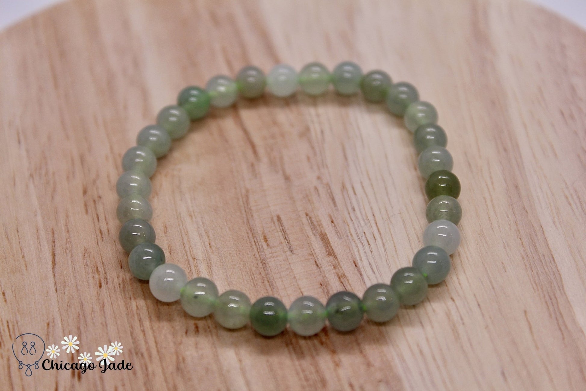 Green White Jadeite Beaded Bracelet - Chicago JadebeadedbraceletChicago Jade