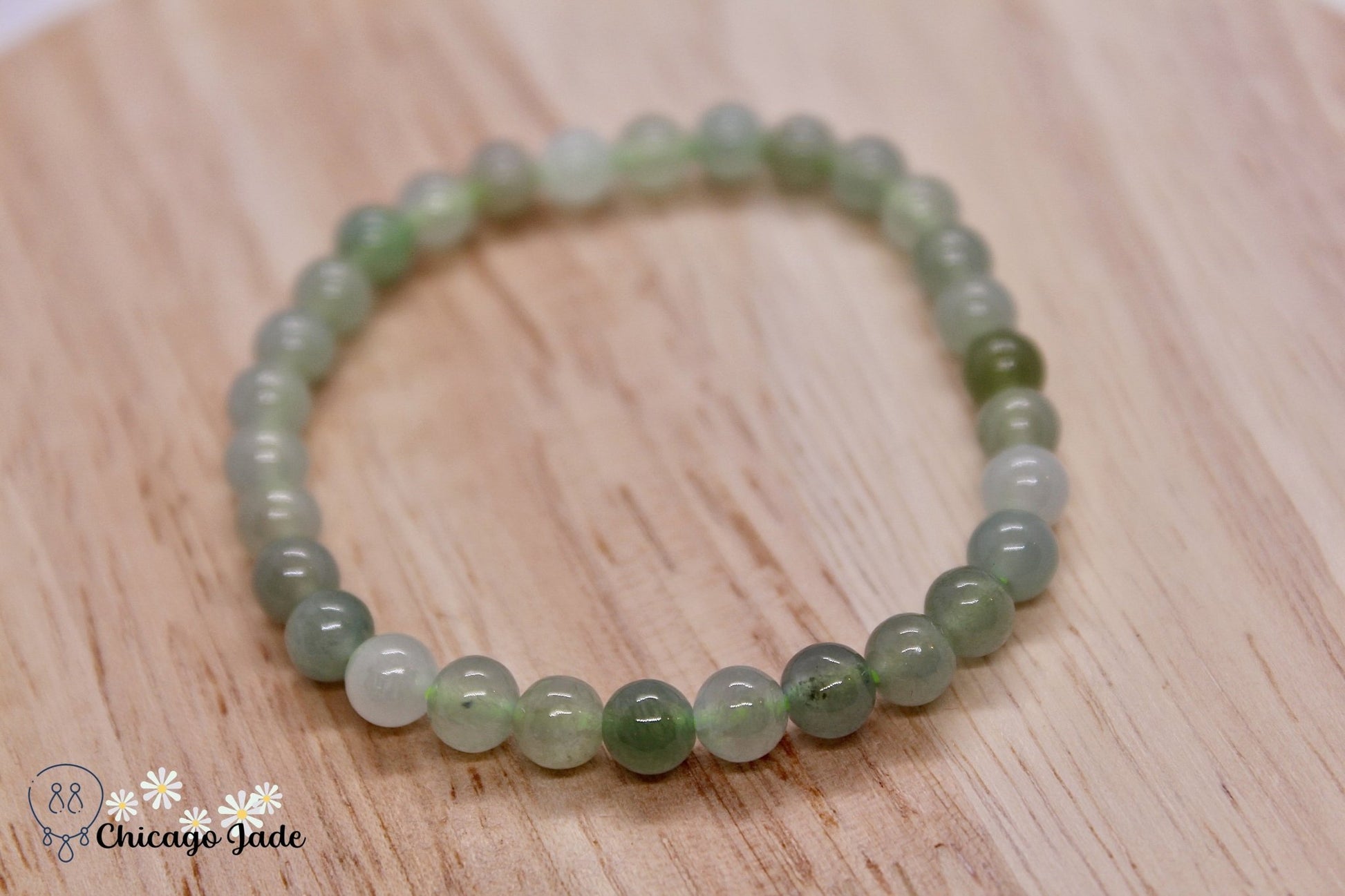 Green White Jadeite Beaded Bracelet - Chicago JadebeadedbraceletChicago Jade