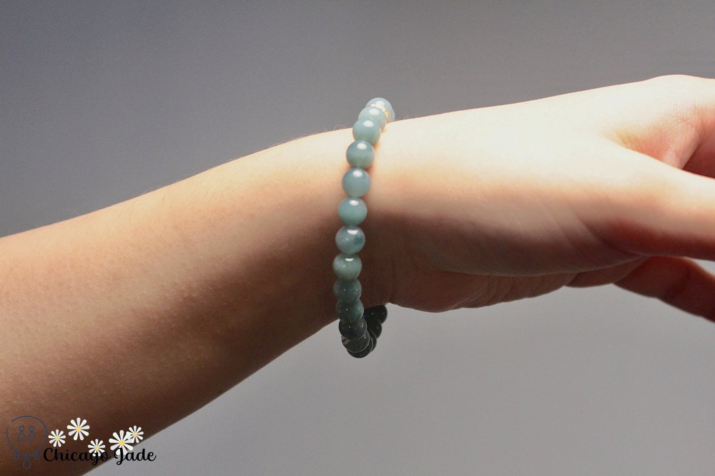 Lake blue Jadeite beaded bracelet with gold plated silver spacer - Chicago Jadeanniversarybeadedbirthday giftChicago Jade