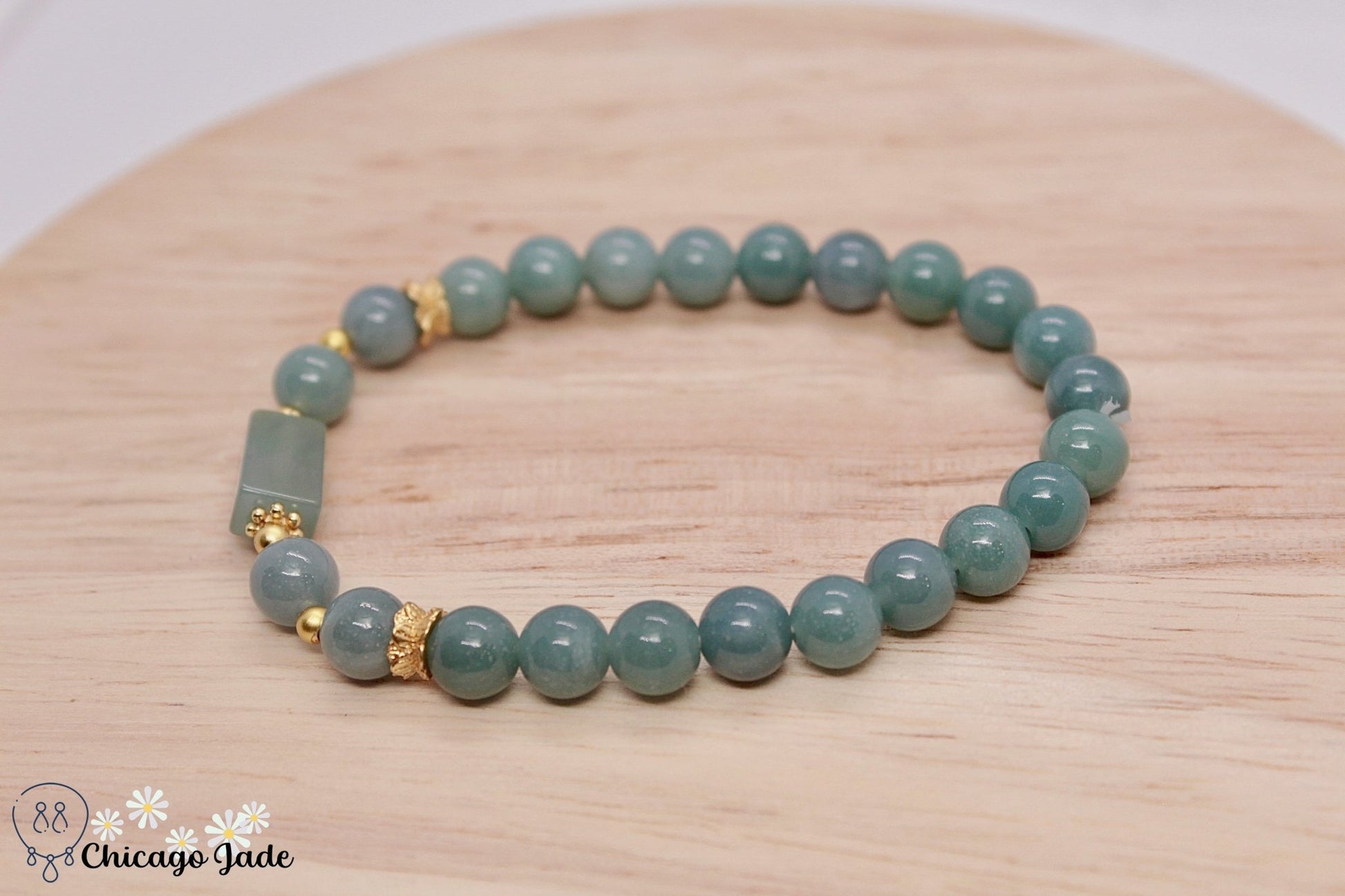 Lake blue Jadeite beaded bracelet with gold plated silver spacer - Chicago Jadeanniversarybeadedbirthday giftChicago Jade