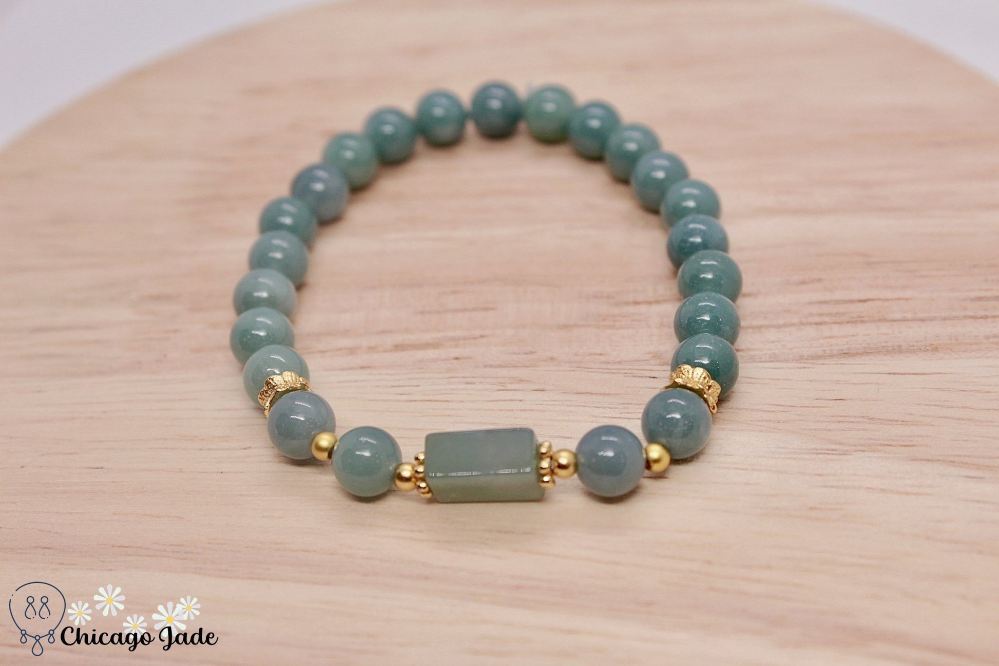 Lake blue Jadeite beaded bracelet with gold plated silver spacer - Chicago Jadeanniversarybeadedbirthday giftChicago Jade