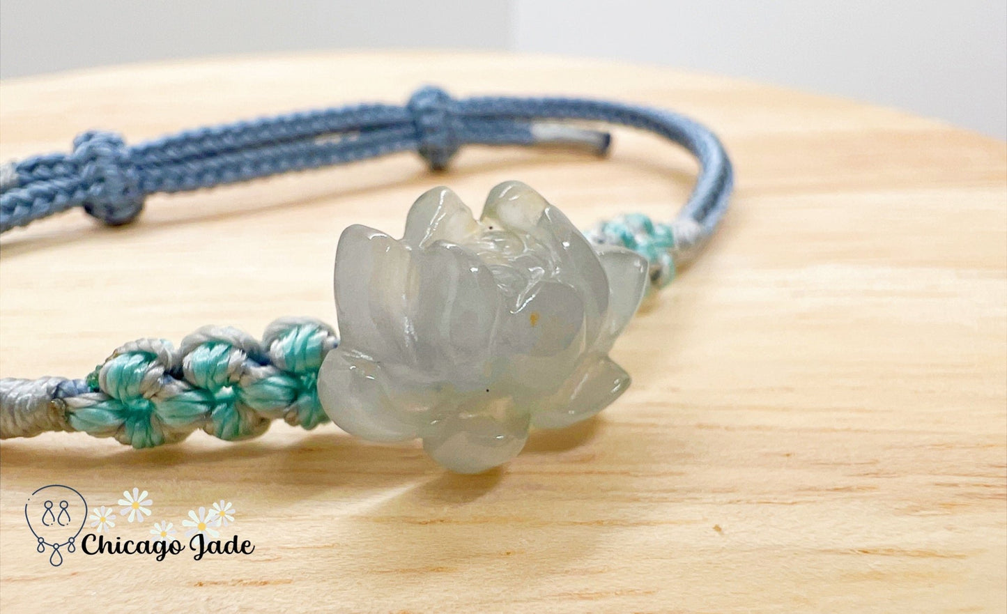 LB0006 Lotus Braided Bracelet 缅料手工雕刻翡翠莲花手绳 - Chicago JadebraceletlotusropeChicago Jade