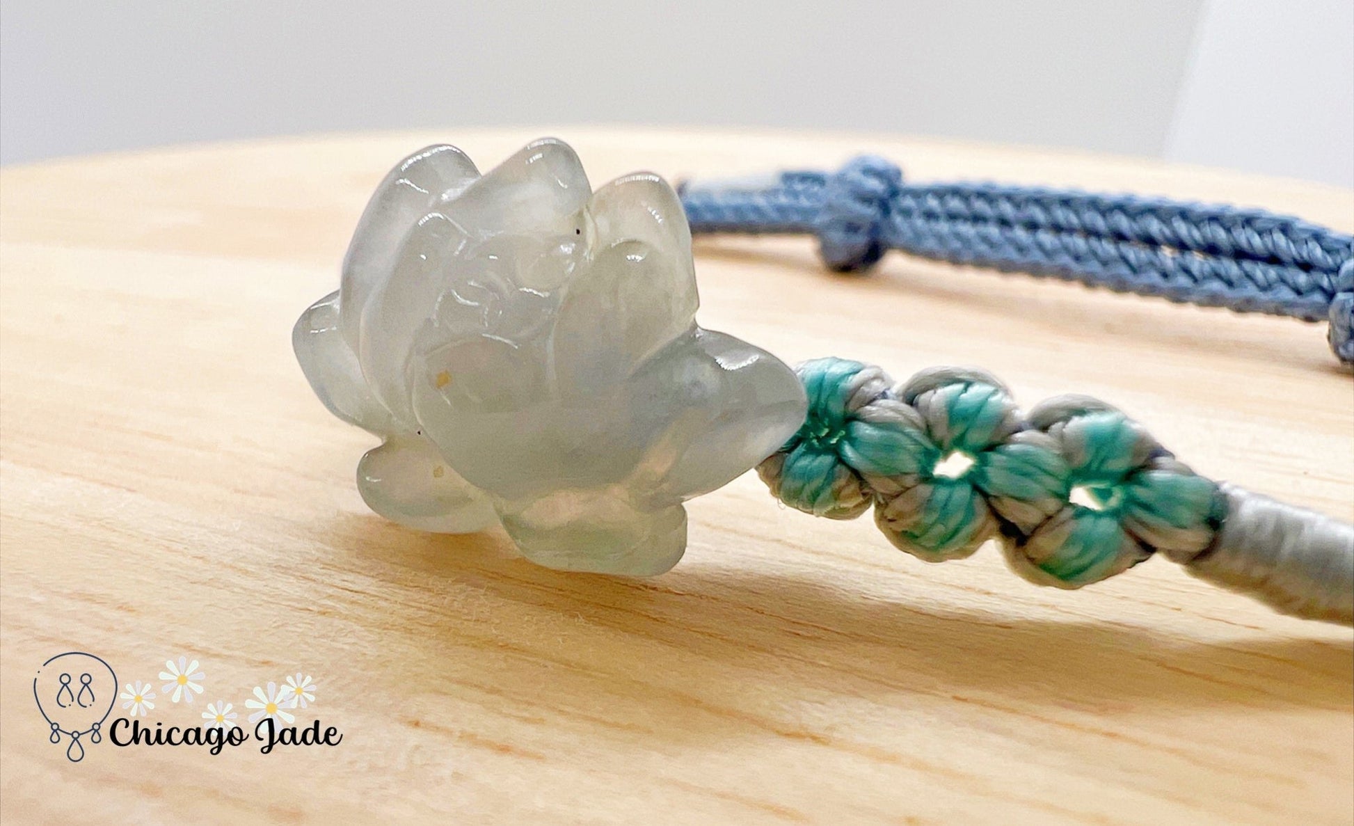 LB0006 Lotus Braided Bracelet 缅料手工雕刻翡翠莲花手绳 - Chicago JadebraceletlotusropeChicago Jade