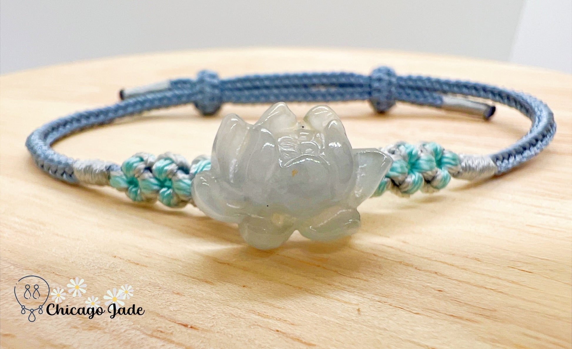 LB0006 Lotus Braided Bracelet 缅料手工雕刻翡翠莲花手绳 - Chicago JadebraceletlotusropeChicago Jade