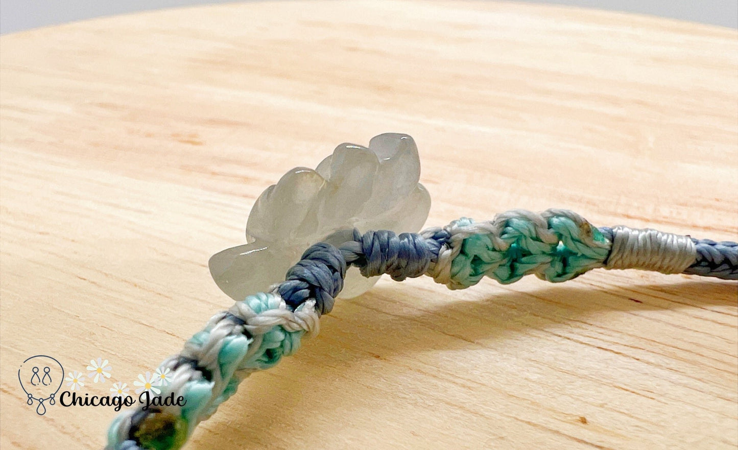 LB0006 Lotus Braided Bracelet 缅料手工雕刻翡翠莲花手绳 - Chicago JadebraceletlotusropeChicago Jade