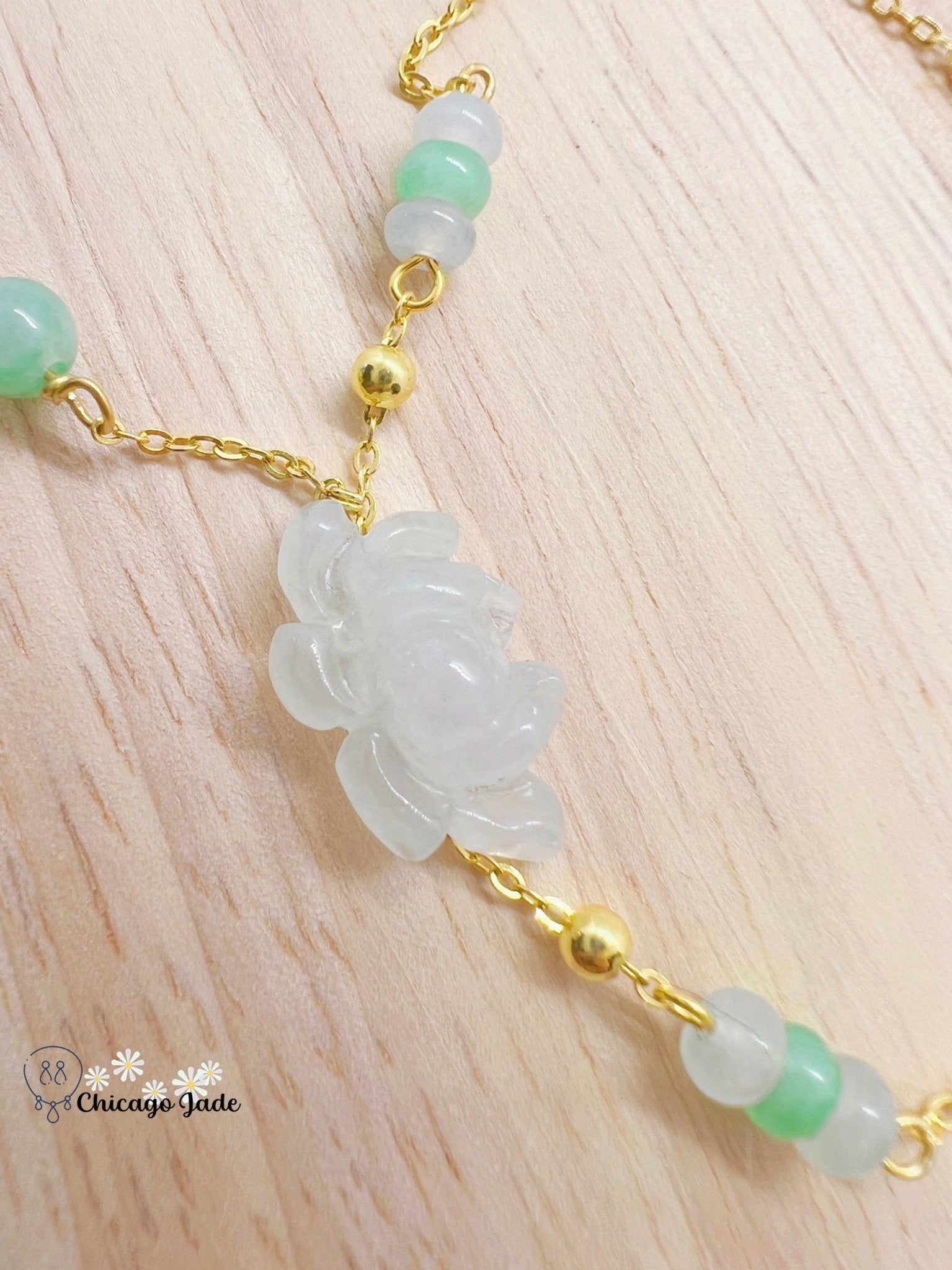 LB0027 Lotus Braided Bracelet缅料手工雕刻翡翠莲花手绳 - Chicago JadebraceletlotussilverChicago Jade