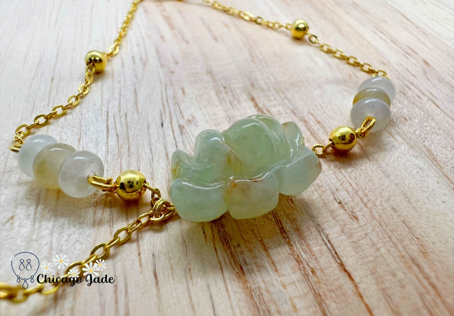 LB0030 Lotus Braided Bracelet 缅料手工雕刻翡翠莲花手绳 - Chicago JadebraceletlotussilverChicago Jade