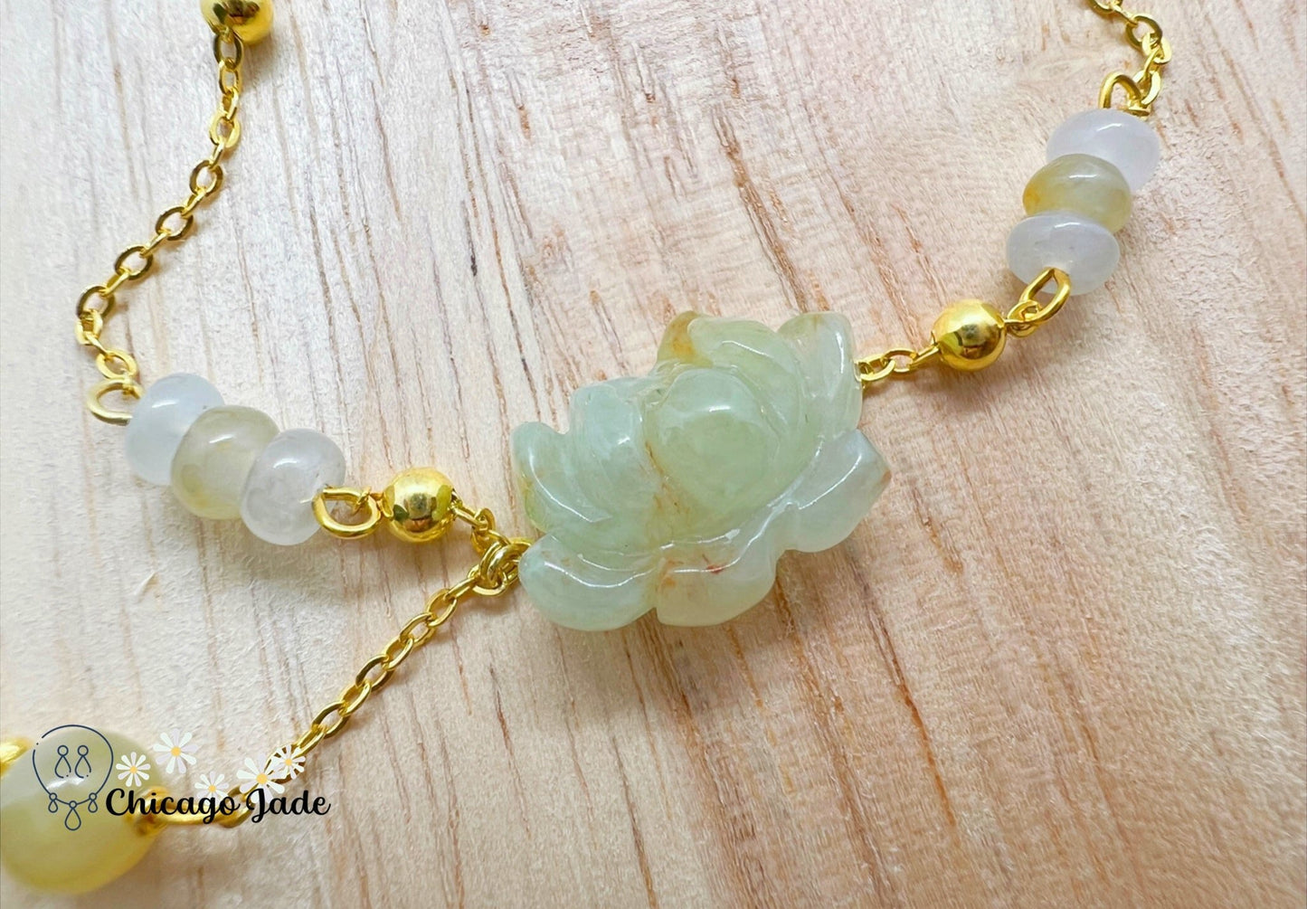 LB0030 Lotus Braided Bracelet 缅料手工雕刻翡翠莲花手绳 - Chicago JadebraceletlotussilverChicago Jade