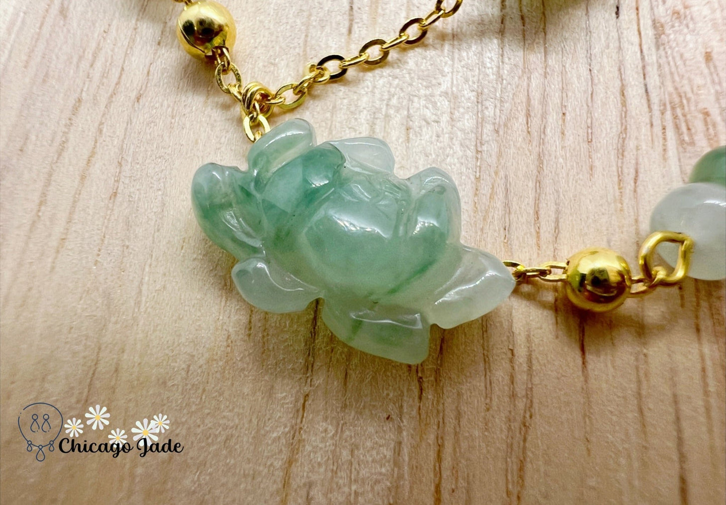 LB0031 Lotus Braided Bracelet缅料手工雕刻翡翠莲花手绳 - Chicago JadebraceletlotussilverChicago Jade