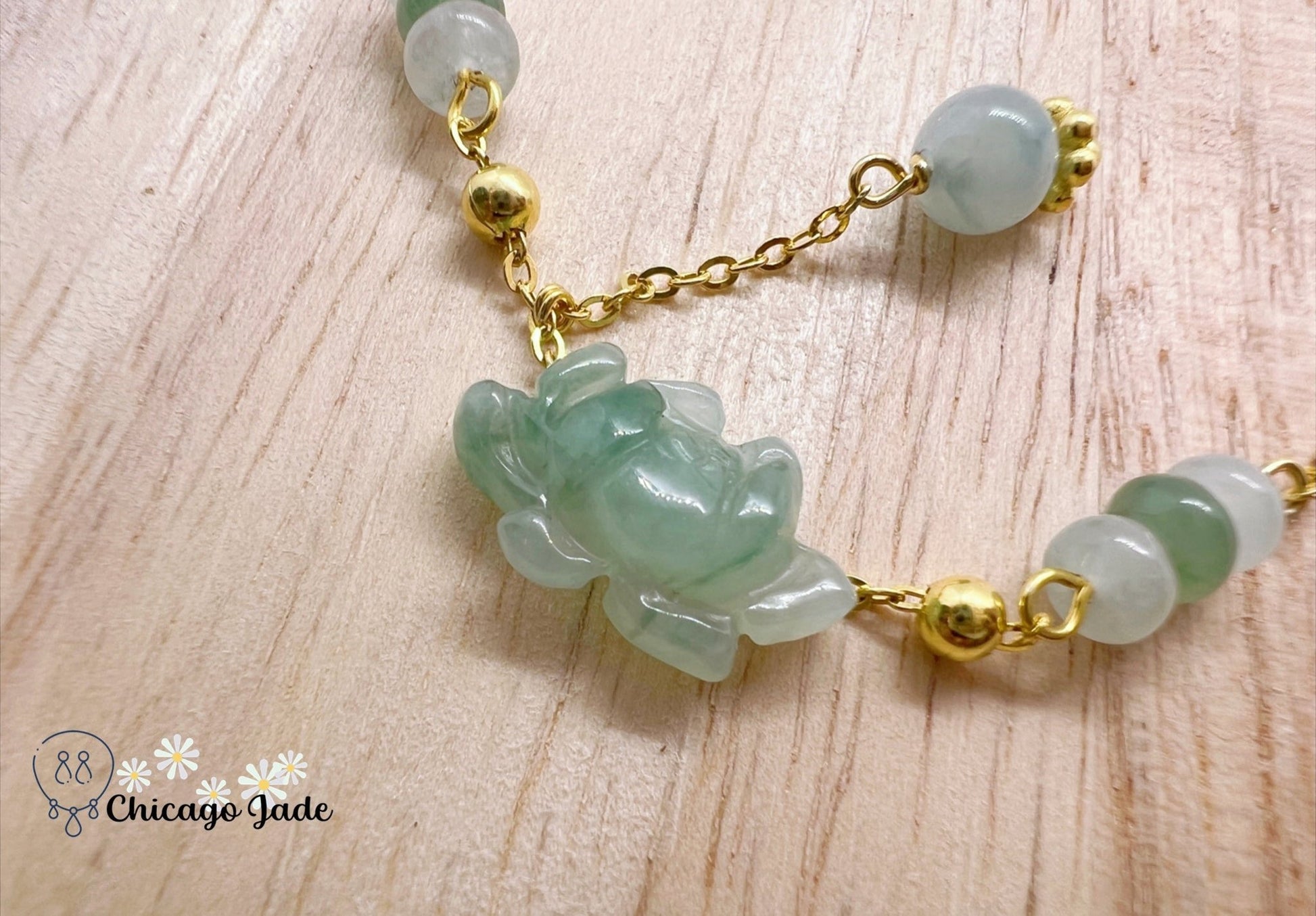 LB0031 Lotus Braided Bracelet缅料手工雕刻翡翠莲花手绳 - Chicago JadebraceletlotussilverChicago Jade