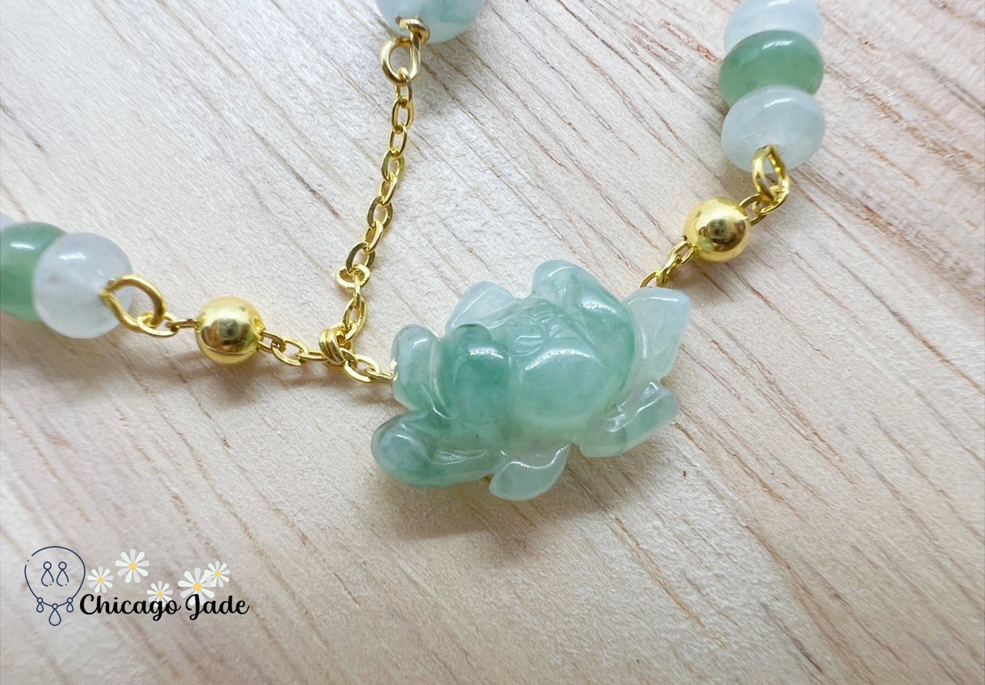 LB0031 Lotus Braided Bracelet缅料手工雕刻翡翠莲花手绳 - Chicago JadebraceletlotussilverChicago Jade