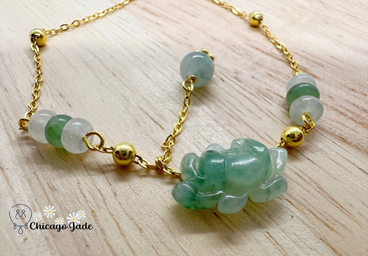 LB0031 Lotus Braided Bracelet缅料手工雕刻翡翠莲花手绳 - Chicago JadebraceletlotussilverChicago Jade