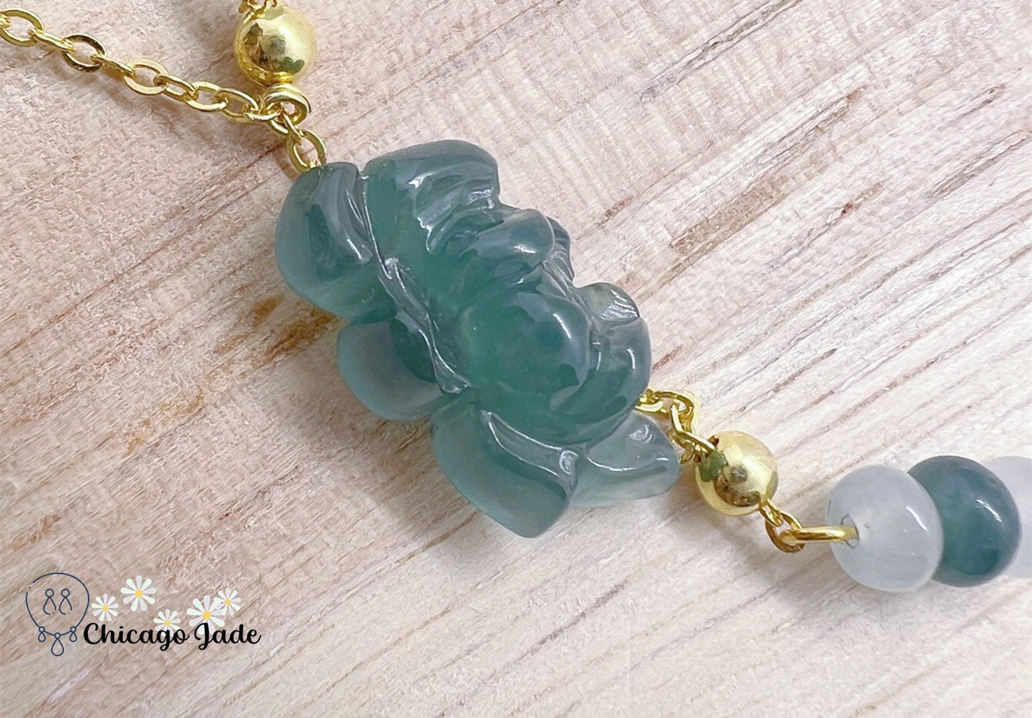 LB0033 Lotus Braided Bracelet缅料手工雕刻翡翠莲花手绳 - Chicago JadebraceletlotussilverChicago Jade