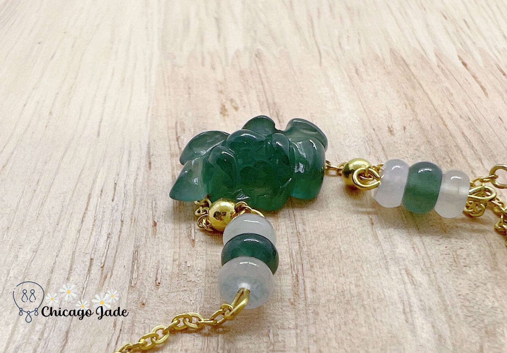 LB0033 Lotus Braided Bracelet缅料手工雕刻翡翠莲花手绳 - Chicago JadebraceletlotussilverChicago Jade