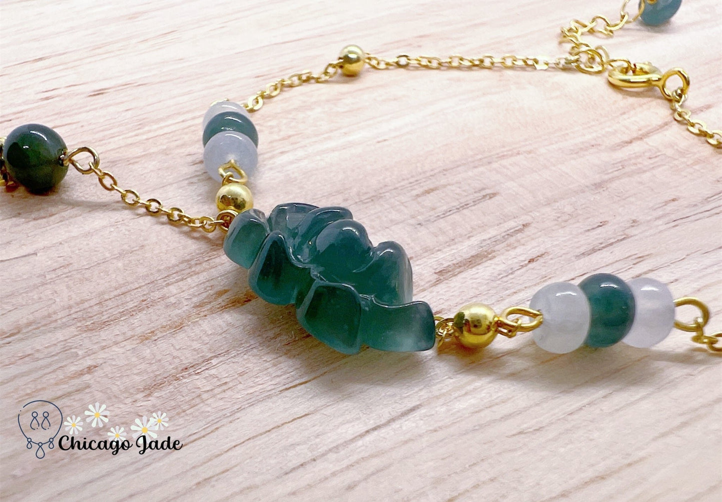 LB0033 Lotus Braided Bracelet缅料手工雕刻翡翠莲花手绳 - Chicago JadebraceletlotussilverChicago Jade