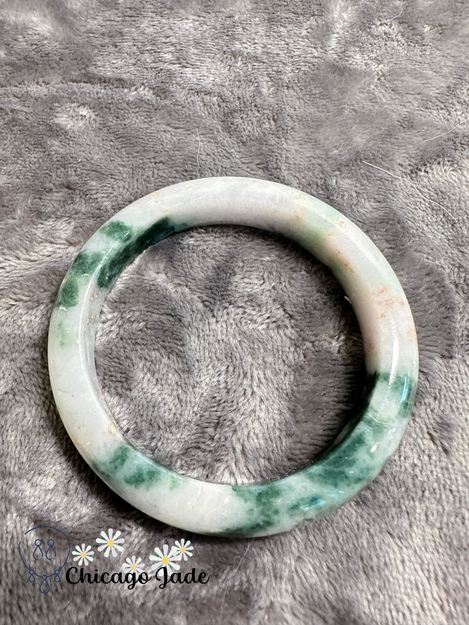 Light green base with clouds of green and touches of gold jadeite jade bangle (size XL) - Chicago Jadeanniversarybanglebirthday giftChicago Jade