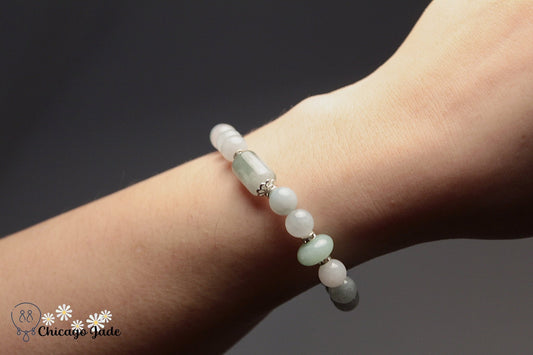 Light Green White Jadeite Beaded Bracelet - Chicago JadebeadedbraceletChicago Jade