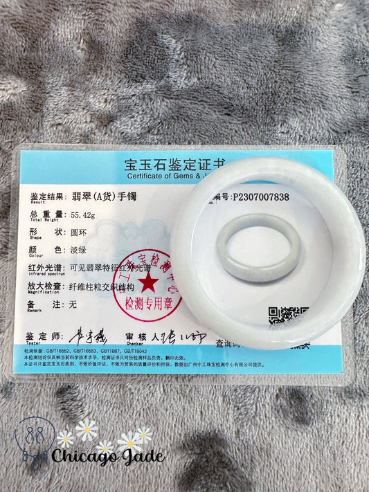 Moonlight white Jadeite Flat Inside Bangle 54.7mm (Size S) - Chicago Jadeanniversarybanglebirthday giftChicago Jade
