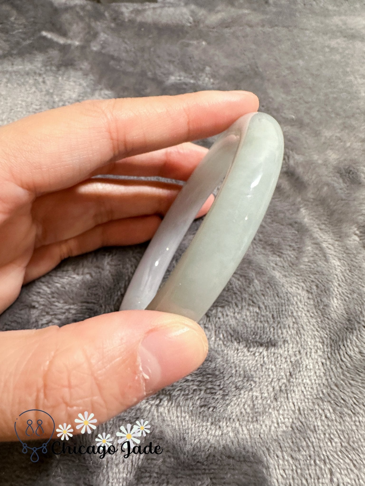 Pale blue round jadeite jade bangle (size S) - Chicago Jadeanniversarybanglebirthday giftChicago Jade