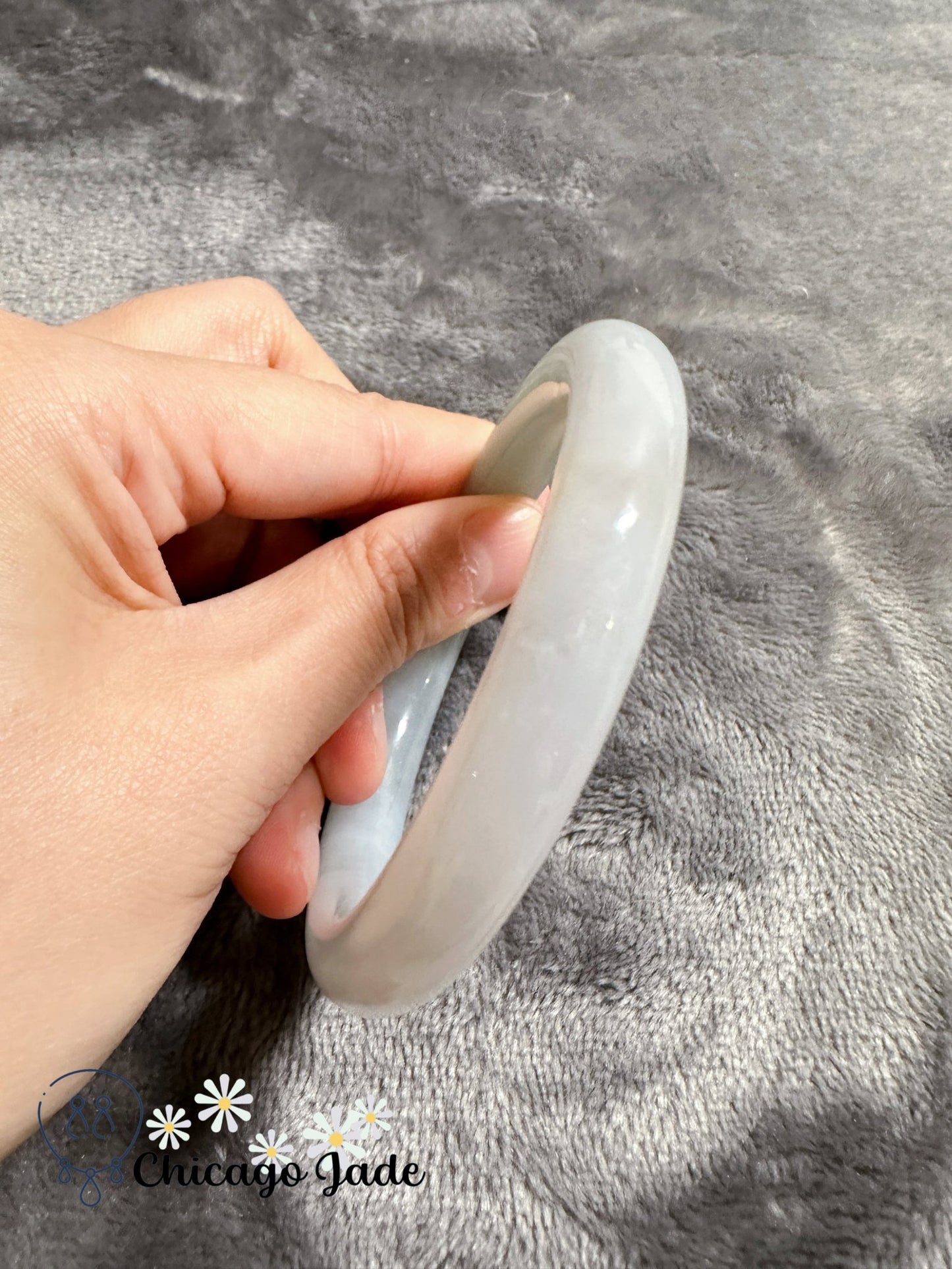 Pale blue round jadeite jade bangle (size S) - Chicago Jadeanniversarybanglebirthday giftChicago Jade