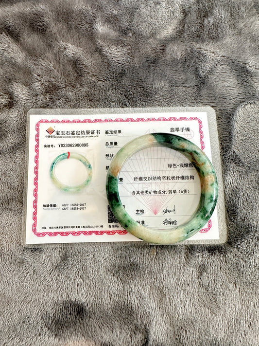 Rainbow - Dark Green Black White and Black Jadeite Flat Inside Bangle 55.6 mm (size M) - Chicago Jadeanniversarybanglebirthday giftChicago Jade