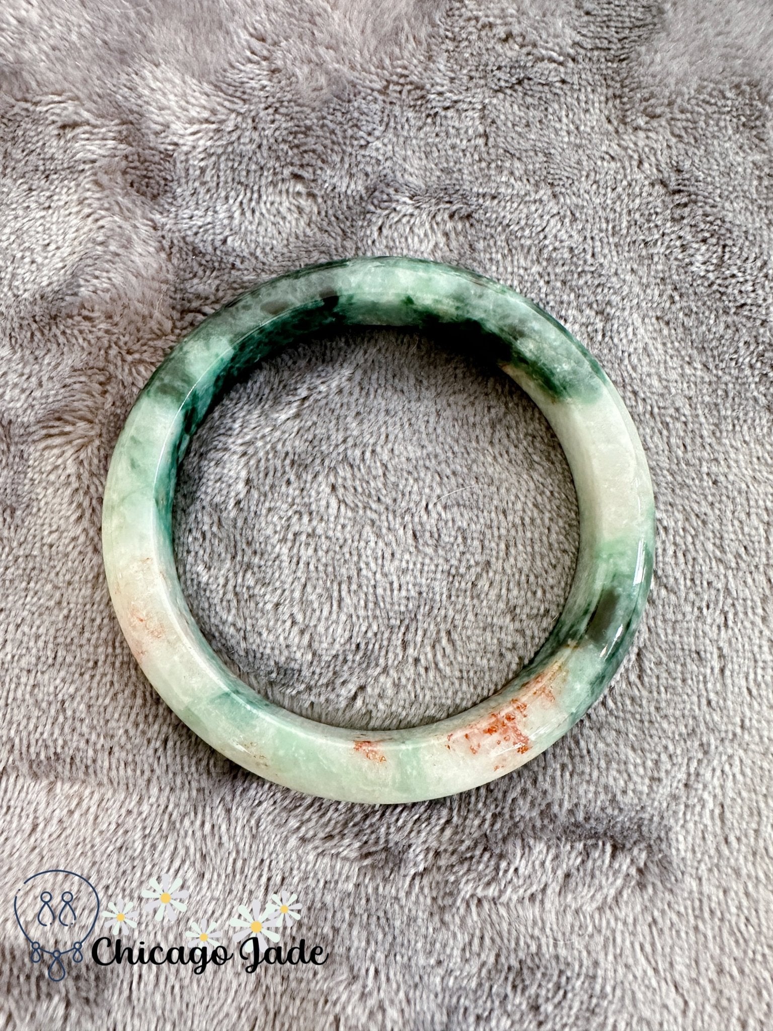 Rainbow - Dark Green Black White and Black Jadeite Flat Inside Bangle 58.4mm (size L) - Chicago Jadeanniversarybanglebirthday giftChicago Jade