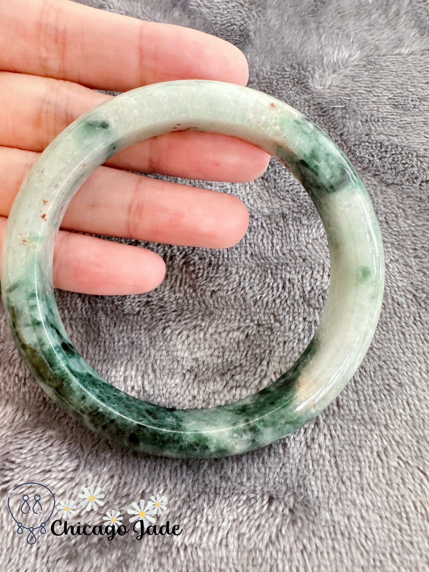 Rainbow - Dark Green Black White and Black Jadeite Flat Inside Bangle 58.4mm (size L) - Chicago Jadeanniversarybanglebirthday giftChicago Jade