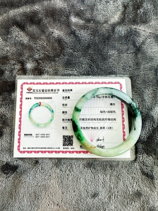 Rainbow - Dark Green Black White and Black Jadeite Flat Inside Bangle 58mm (size L) - Chicago Jadeanniversarybanglebirthday giftChicago Jade