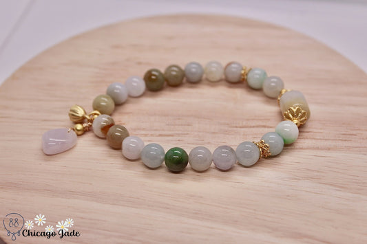 Rainbow Jadeite beaded bracelet with dangles - Chicago JadeanniversarybeadedbraceletChicago Jade