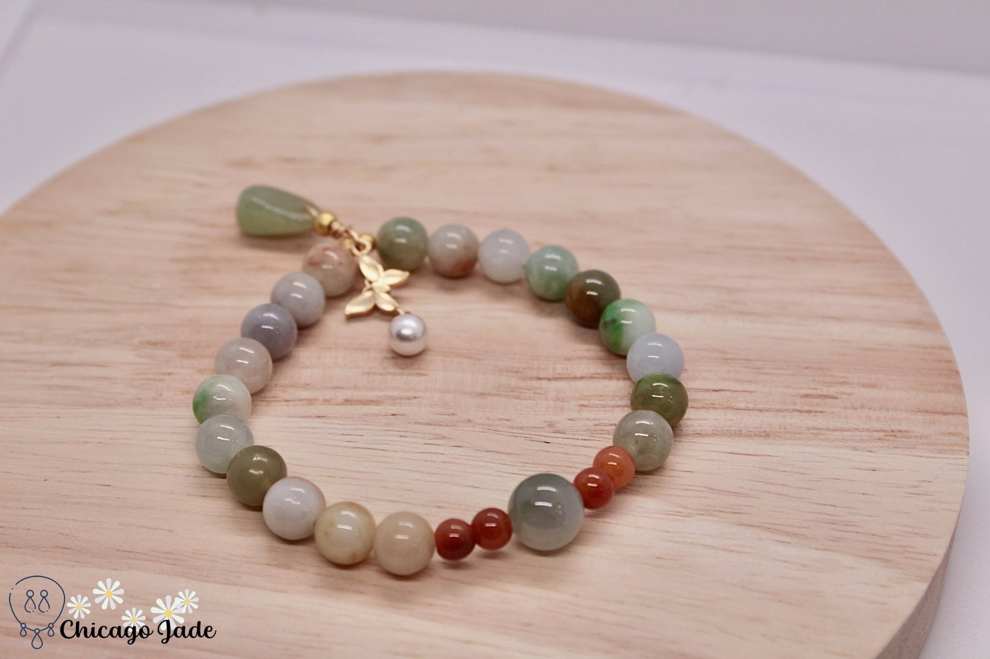 Rainbow Jadeite beaded bracelet with dangles - Chicago Jadeanniversarybeadedbirthday giftChicago Jade