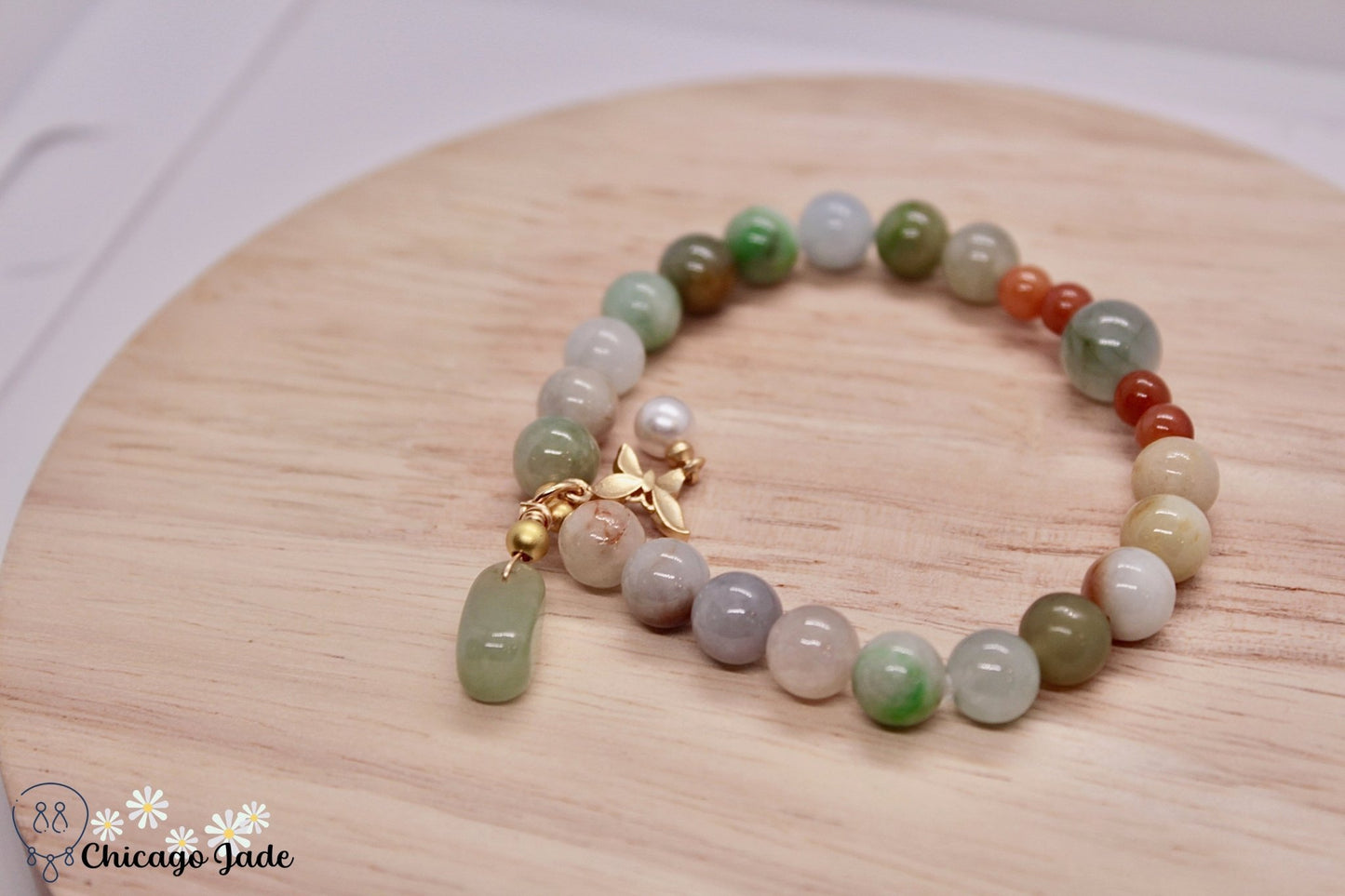 Rainbow Jadeite beaded bracelet with dangles - Chicago Jadeanniversarybeadedbirthday giftChicago Jade