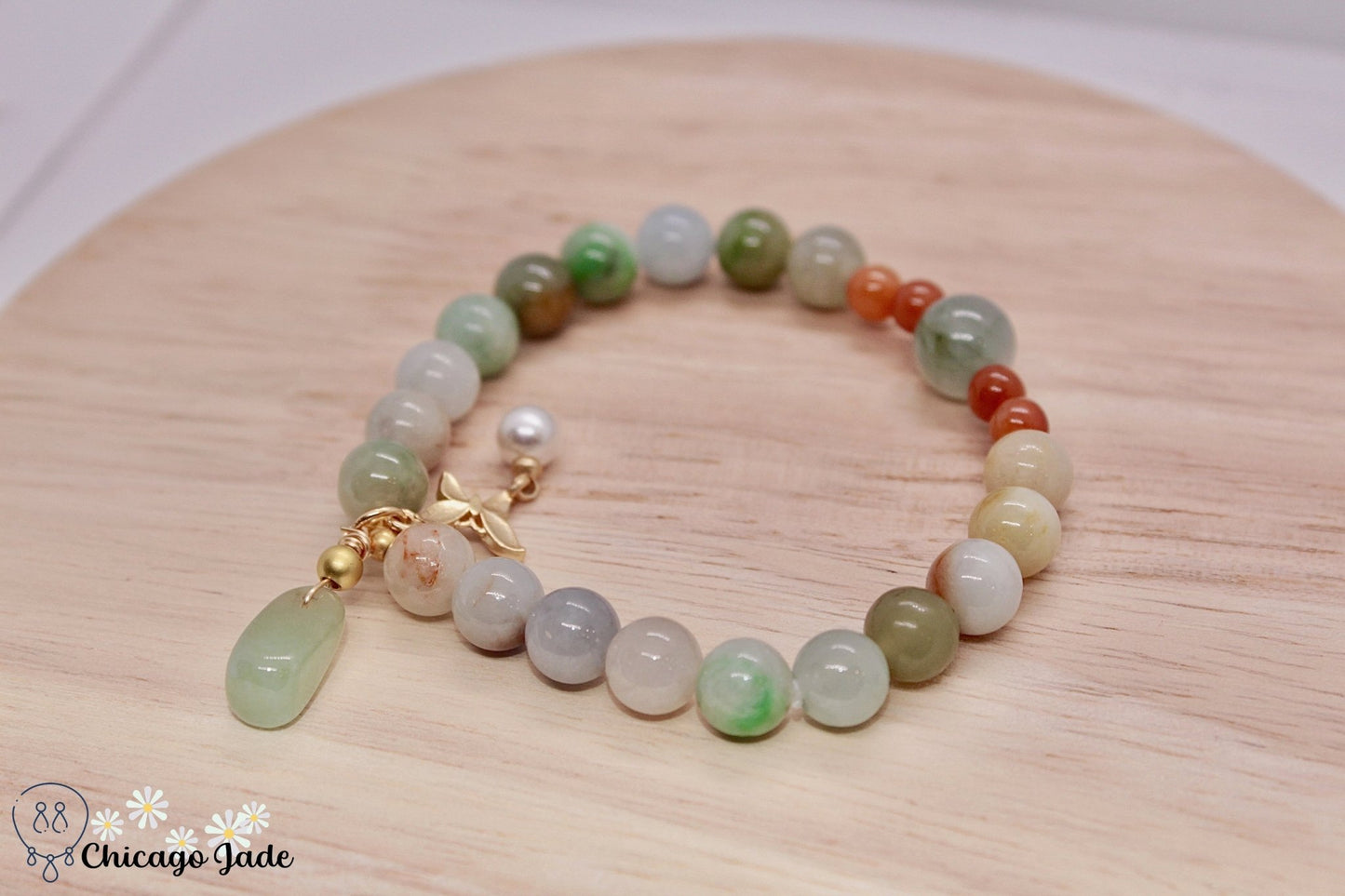 Rainbow Jadeite beaded bracelet with dangles - Chicago Jadeanniversarybeadedbirthday giftChicago Jade