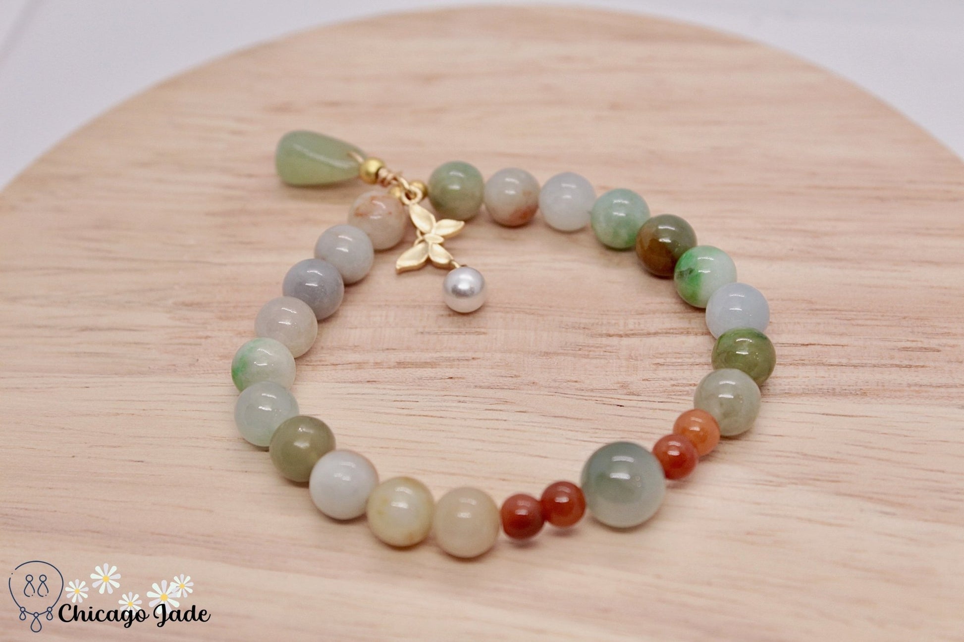 Rainbow Jadeite beaded bracelet with dangles - Chicago Jadeanniversarybeadedbirthday giftChicago Jade