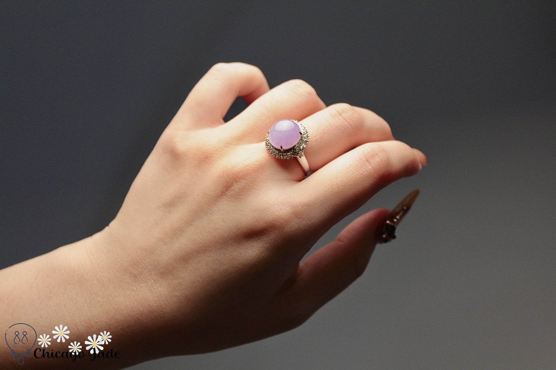 Vivid Purple Jadeite ring set in 18K white gold and Diamond - Chicago JadedesignergoldringChicago Jade