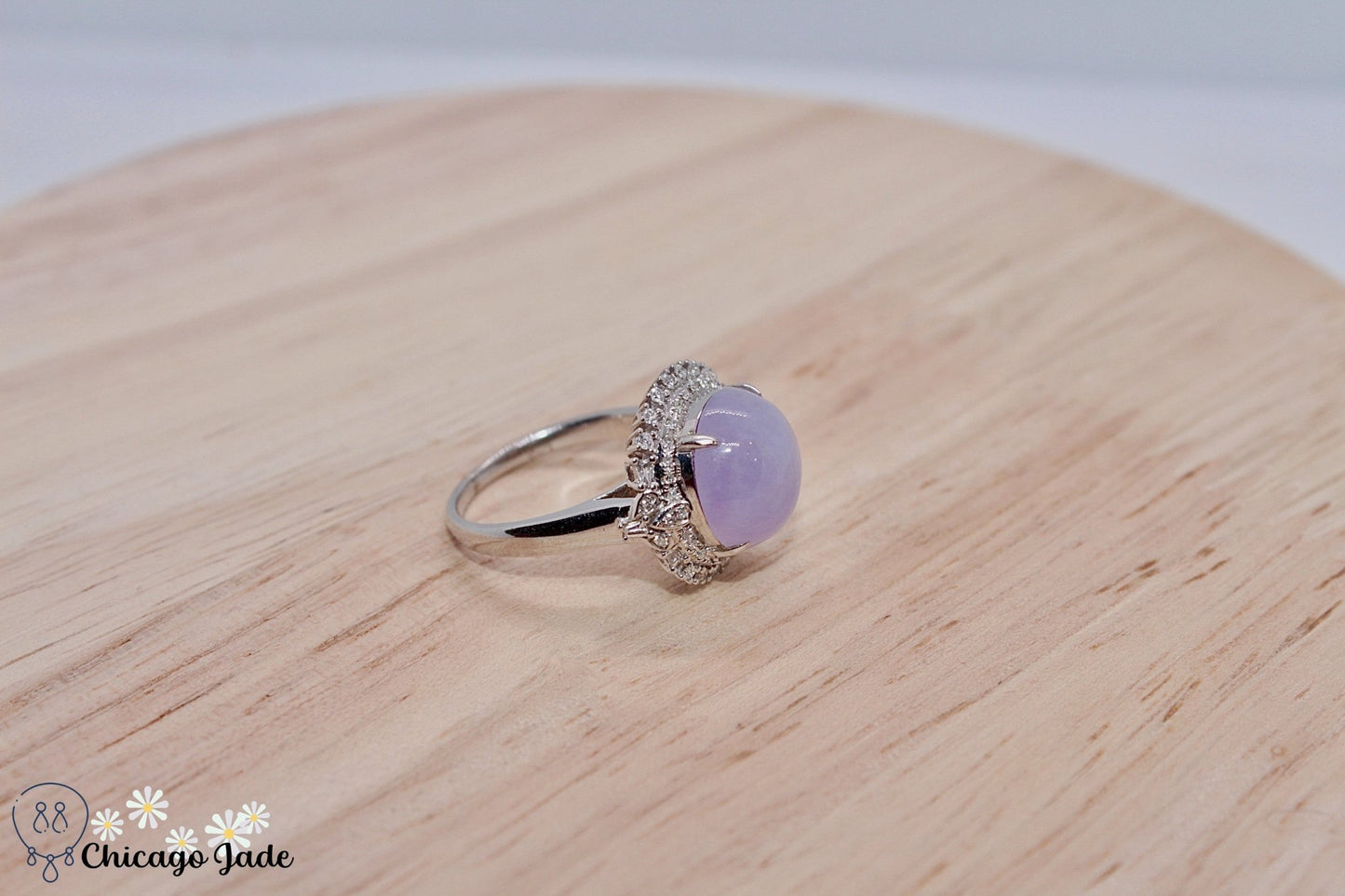 Vivid Purple Jadeite ring set in 18K white gold and Diamond - Chicago JadedesignergoldringChicago Jade