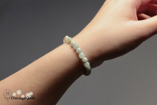 White and Green Jadeite Beaded Bracelet - Chicago JadebeadedbraceletChicago Jade