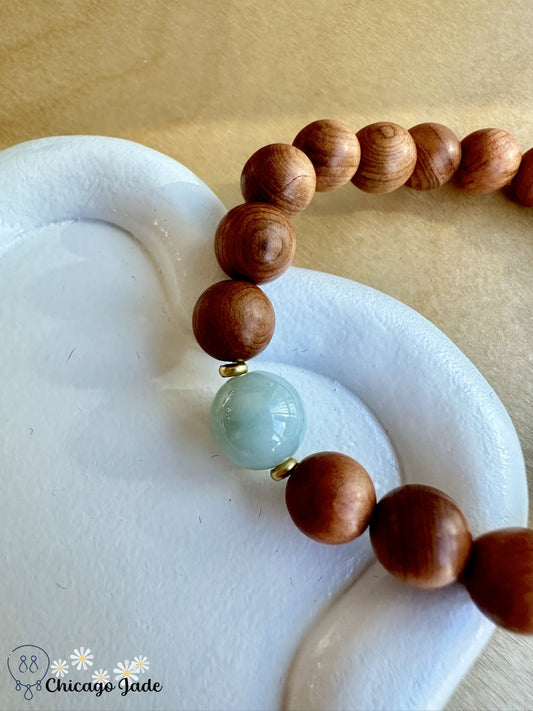 White green main jadeite beaded bracelet with wood - Chicago JadebeadedbraceletwoodChicago Jade