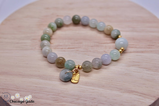 Yellow and green toned Jadeite beaded bracelet with Donut Dangle - Chicago Jadeanniversarybeadedbirthday giftChicago Jade